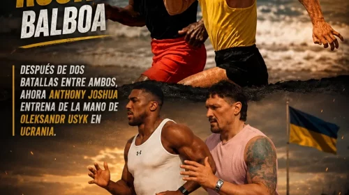 Usyk y Joshua recrean una escena icónica de Rocky III